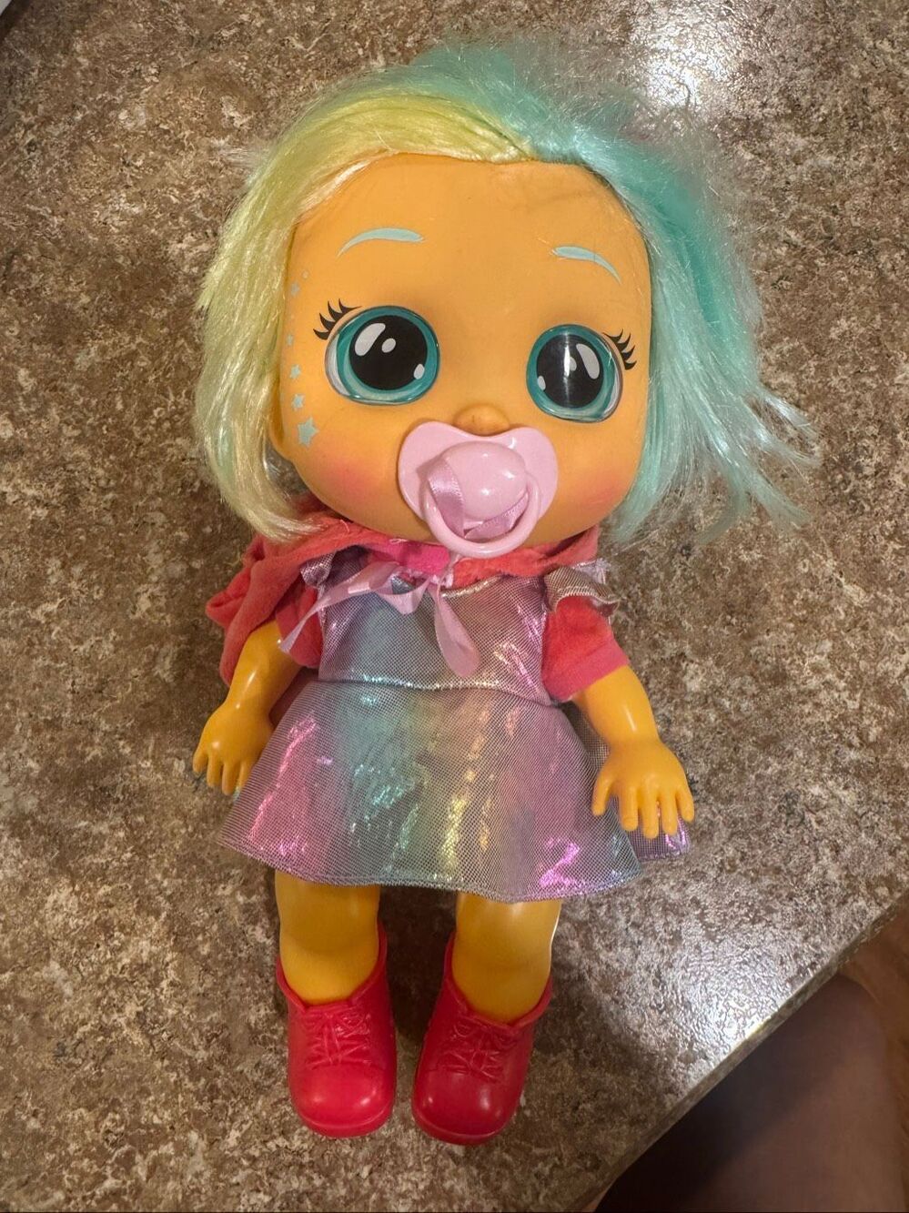 Cry Babies Dressy Fantasy Hannah Doll 12” Interactive Rainbow Hair Pacifier